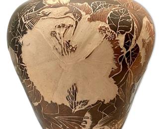 004 Vintage Bernice Naranjo Sienna Jar w Sgraffito Hummingbird Design Includes COA