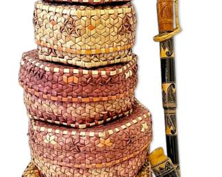 Hand Made Stacked Baskets And Malaysian Souvenir