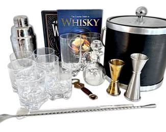 Vintage Ice Bucket, Cocktail Shaker, Whiskey Glasses, Stirrers, More Barware