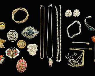 Vintage CloisonneStyle Pins, Gold SilverToned Trifari, More Jewelry