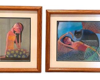 Two Framed Prints of Tired Women by Lye Hock