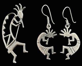 Vintage Sterling Silver Kokopelli Pin Earrings