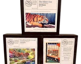 Nautilus Wooden Jigsaw Puzzles, Set of 3 The Silent One, Woodland Walk Cottage, More