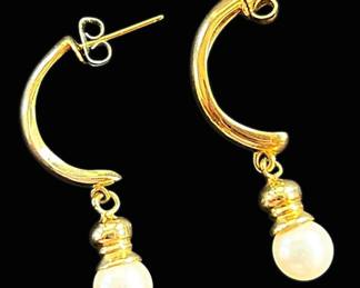 14k Gold Pearl Drop Earrings 5.15g