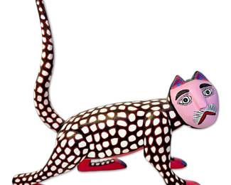 Mexican Folk Art Carved Cat, Signed Pedro Ramirez, Arrazola Oaxaca