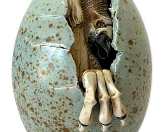 Dennis Thompson 1994 Hatching Dragon Egg Pottery Sculpture