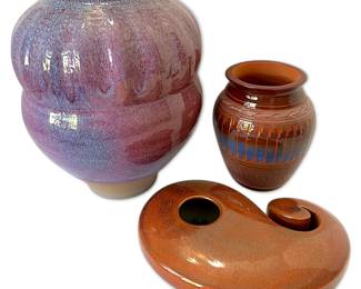 Two Pottery Vases Ikebana Swirl Pottery Flower Frog Vase