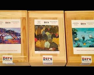 Ecru Wooden Jigsaw Puzzles, Set of 3 Jethro Buck, Erin Hanson, More