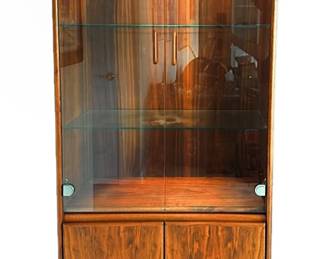 MCM Lighted Teak Bookcase Cabinet w Glass Shelving