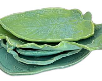 Green Handmade Leaf Pottery Dishes