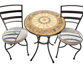Mosaic Patio Table W Two Metal Chairs
