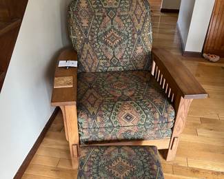 Arts and crafts style chair and ottoman.