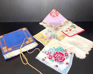 Vintage handkerchiefs & embroidered case