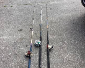 Vintage fishing poles, and reels