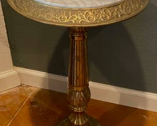 Holiwood Regency Mid Century Side/Drink Table with Brass Base and White Marble Top (15”D x 24”H)