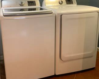 White Samsung VRT Plus Top-Load Washing Machine and a Matching Dryer