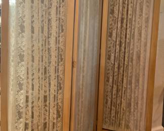Vintage Hand Painted 3 Panel Lace Screen Room Divider . Panel - 18”x 60”ea.