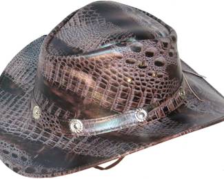 Genuine Cowhide Leather Crocodile Printed Cowboy Hat with Concho Hat Band