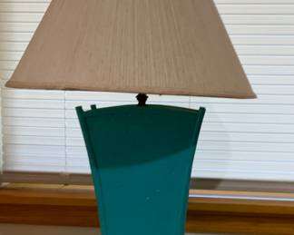 Turquoise Paint Rattan Base Lamp with Shade