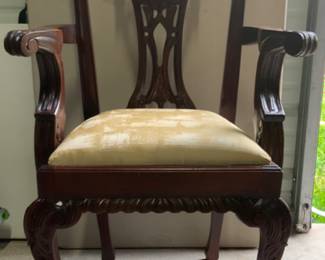 Chippendale Style Mahogany Arm Chair with Cabriole Legs on Claw & Ball Feet (1 of 2 Shown)