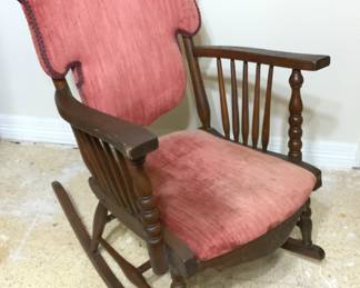Antique American Rose Velvet Upholstery Shield Back Rocker