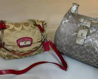 COACH:19333 Kristen Signature Gold Round Satchel Cross Body Shoulder Bag and a Signature Silver Metallic Tri-Compartment Hoho Bag