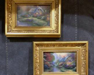 Thomas Kinkade Small Cottage Prints with Gold Frames (7 x 9”)