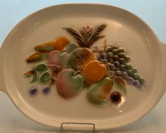 Mid-Century 1958 Vintage Lane & Co. Van Nuys, California Ceramic Platter with Raised Fruit Design, (15” x 20”)