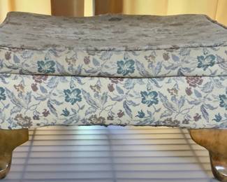 Vintage Tapestry Upholstered Foot Sttol with Queen Anne Feet (18” W x 15” D x 11”H)