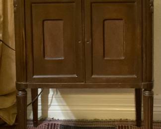 Vintage Pair Double Door/Single drawer Night Stand Raised on Slender Fluted Legs (19.5”W x 15”D x 29”H)