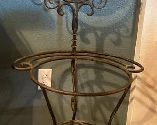 Antique Wrought Iron Ornate Wash Bowl Stand with Original Mirror