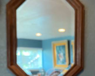 Walnut Wood Frame Elongated Octagon Bevel Mirror (22” x 28”)