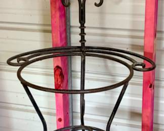 Antique English Wrought Iron Wash Stand with Mirror (22ʺW × 22ʺD × 54.25ʺH)