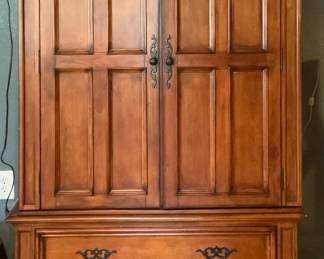 Dickson Furniture CO. Houston, TX Vintage Cherry 2 Door/Drawer Armoire (44”W x 23”D x 77”H)