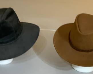 Outback Oilskin Black Hunters Hat and a American Hat Makers Brown Leather Outback Hat
