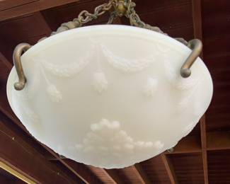 Jefferson Moonstone American Art Deco Plafonnier Ceiling Light C. 1920’s. (20”Diameter Basin)
A large impressive molded glass plafonnier basin with raised swags, garlands and floral decoration,.