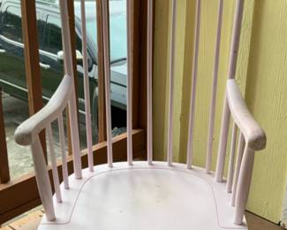 Vintage Spindle Back Windsor Style Porch Rockerwith Pink Paint