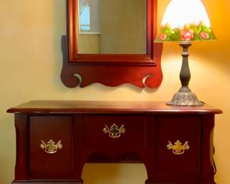 Bombay Company Queen Anne Style Mahogany Vanity (31" X 32" X 14") with an Antique Chippendale Style Mahogany Framed Mirror