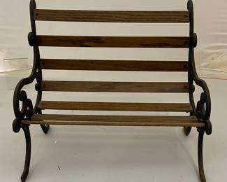 Black Metal and Wood Slate Park Doll Bench