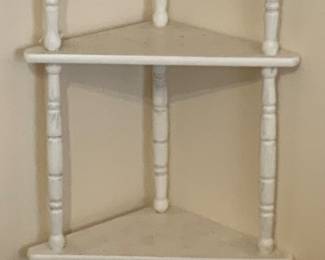 Vintage White Four Tier Whatnot Shelf with Turned Spindles (20”W x 11D” x 51”H)