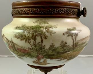 Antique Hand Painted Ceiling Light Fixture Globe Glass