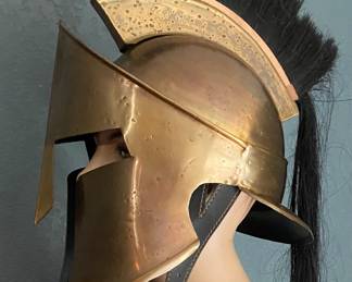 Praetorian Brass Battle Helmet with Face Shield Black Horse Crest w/Tail