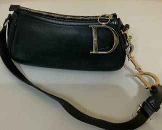 Christian Dior Vintage Trotter “D” Charm Spell-Out Pouchette Black Leather Shoulder Strap Bag