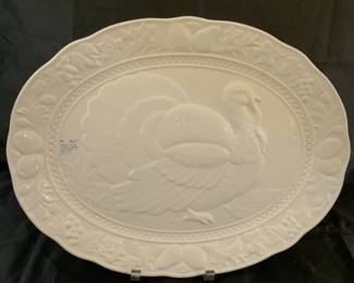 Vintage Japan White Porcelain Oval Yurkey Platter (14” x 19”).