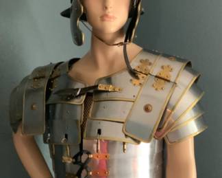 Roman Centurion Helmet with Red Horse Hair Crest and Roman Lorica Secmemtata Armor