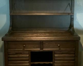 Eric Church Highway to Home industrial Look Tap Room Expresso Stained 2 Pc Server Hutch w/iron wheels. (55”W x 19”D x 78.5”H)