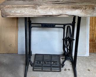 Antique Case Iron Singer Sewing Machine Base with Wood Butcher Block Top for a Primitive/Farm House Style