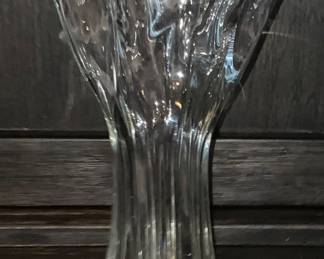 Vintage Clear Blown Art Glass Ruffled Vase (10.5”)