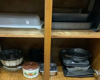 Kitchen Cabinet with Various Baking Pans, etc.