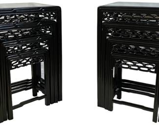 Lot #75 - TB - Two sets of 4 Antique Chinese hand carved wood nesting tables with glass top (Minor difference between them) https://denveronlineauctions.com/auction-details?id=1329950